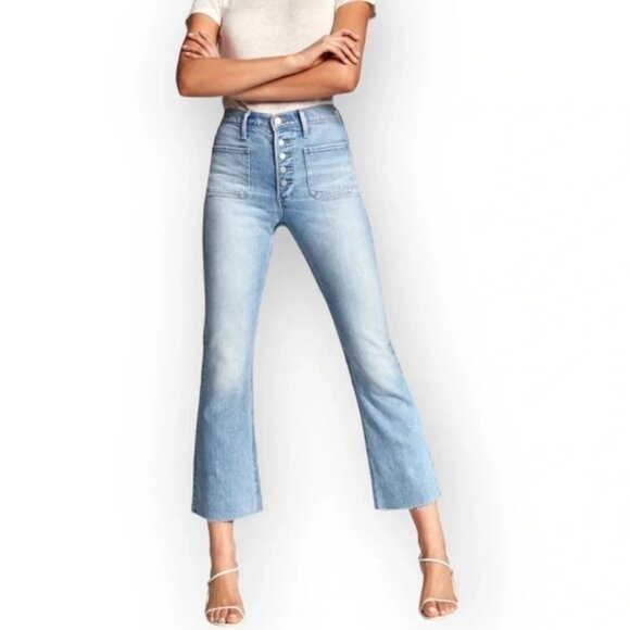 Denim Forum The Bailey Patch High Rise  Flare Crop - Picture 1 of 16